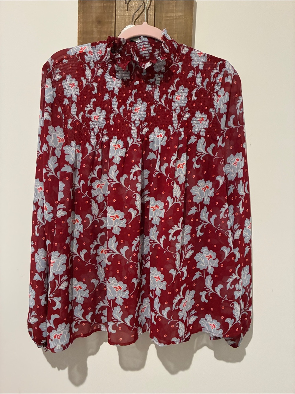 a.n.a Red Floral Smocked Yoke Blouse